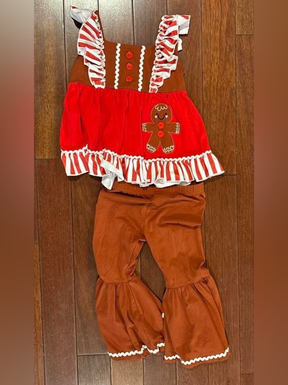 Toddler Gingerbread Dress & Pants Costume in Red and Brown